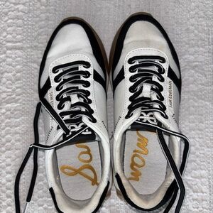 Sam Edelman Layla Sneaker (Women) White and Black Lace-Up Sneakers with Gum Sole